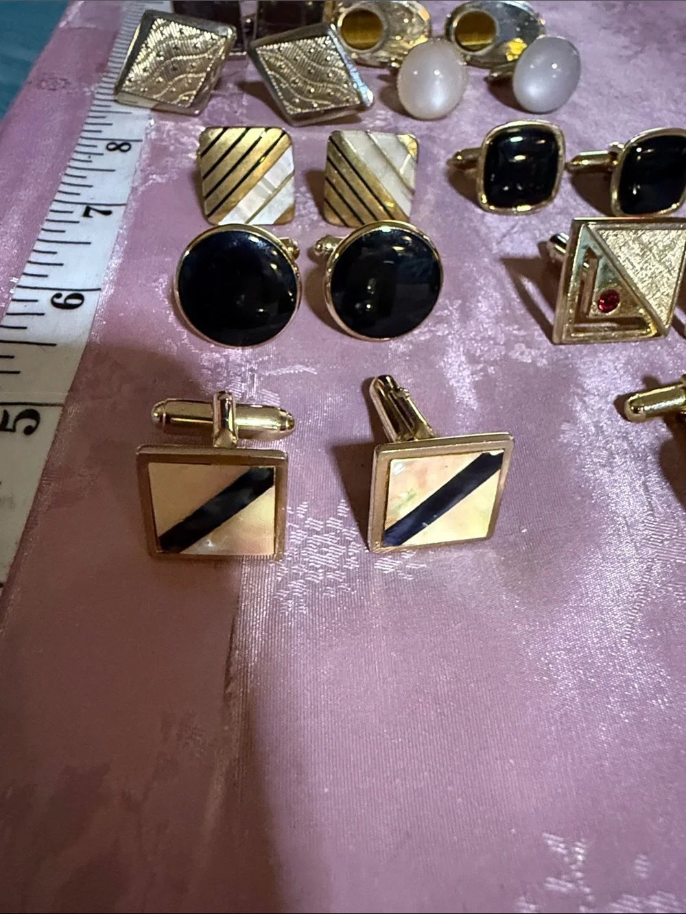 Gold-Tone Men's Cufflink Set - Black & White Accents